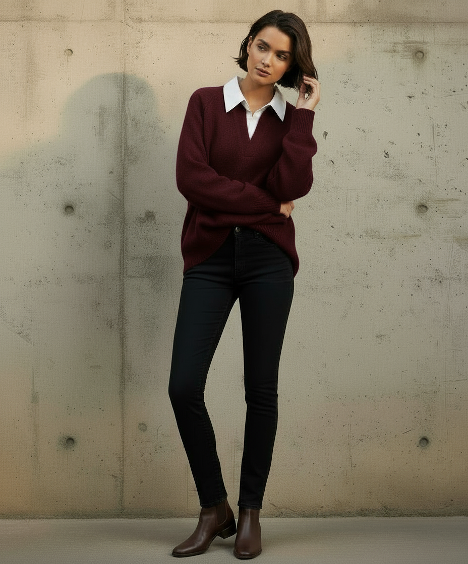 Pull Dan col chemise blanche.