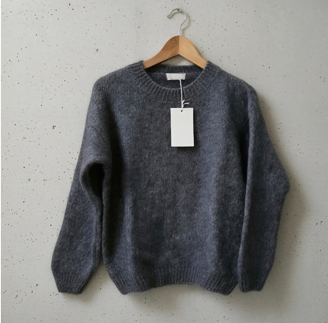 Pull fluffy gris col rond intemporel chic Firstcollection
