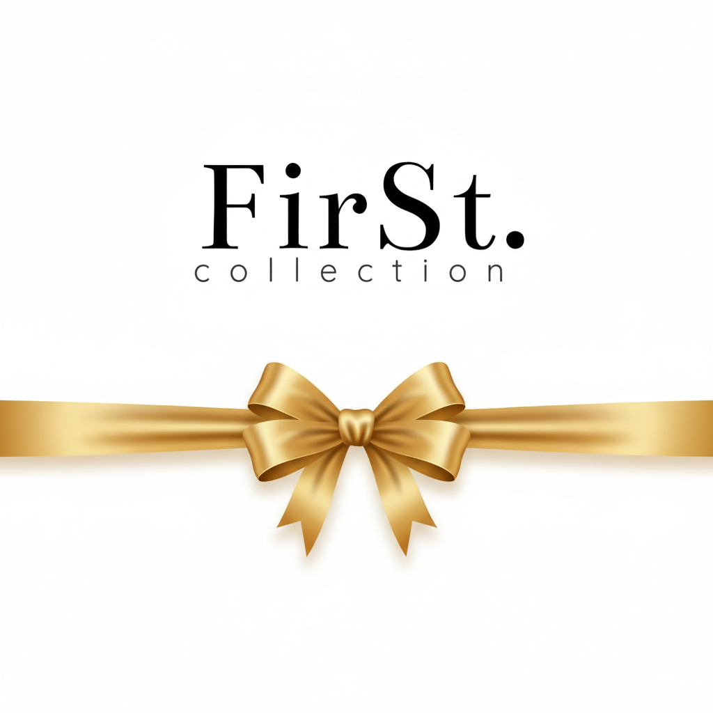 First Collection logo with golden ribbon on white space below