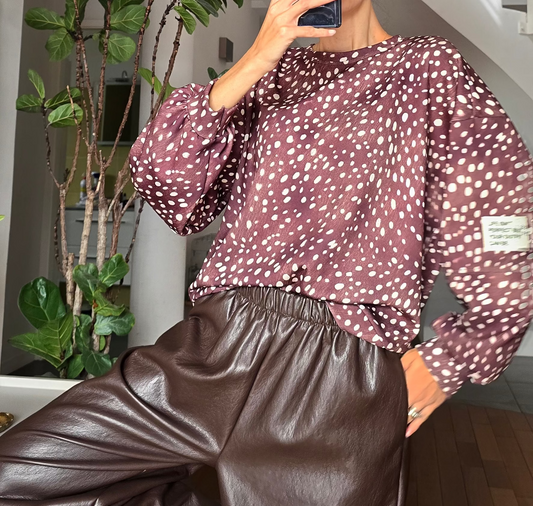Sweat bambi chocolat femme imprimé bambi manches bouffantes Firstcollection.fr 