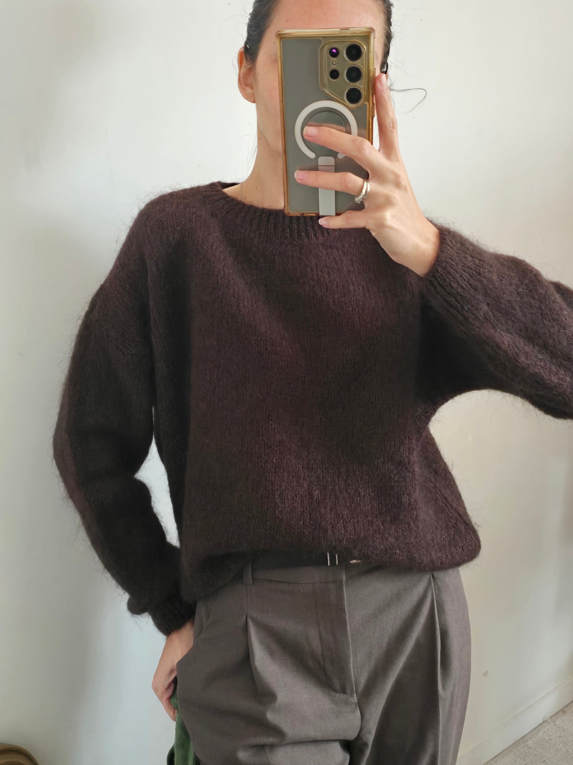 Pull fluffy marron chocolat col rond intemporel chic Firstcollection