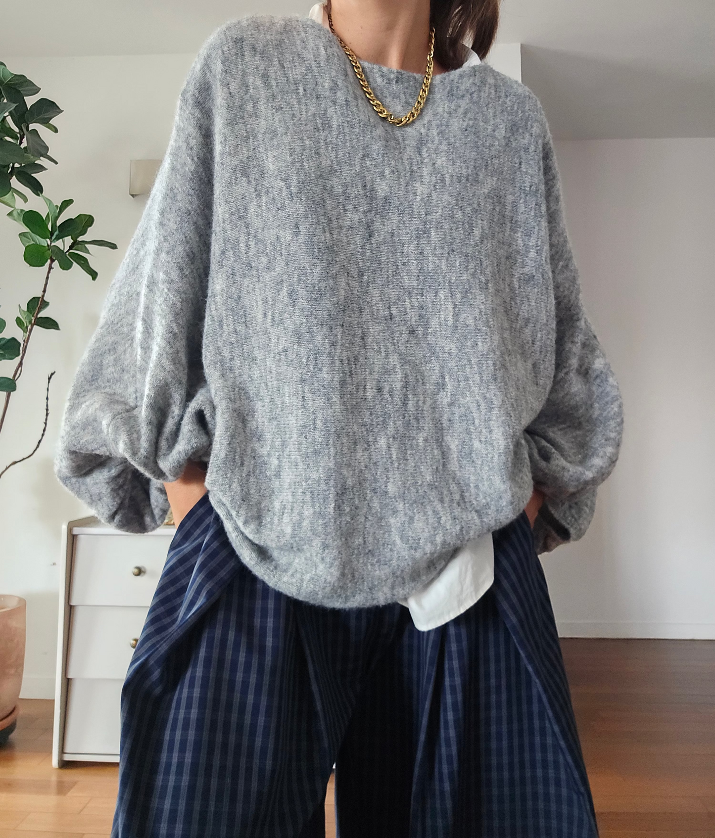 Pull ample femme gris clair à manches bouffantes en mélange d'alpaga Louka Firstcollection 