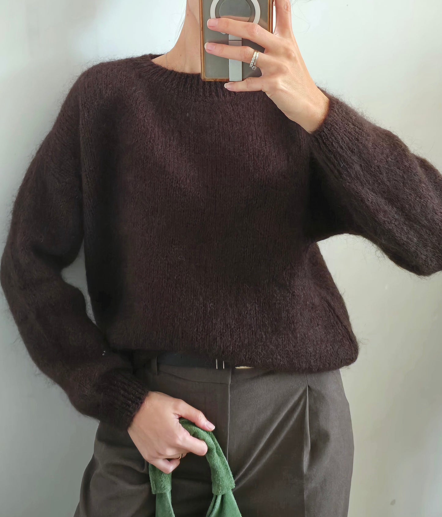 Pull fluffy marron chocolat col rond intemporel chic Firstcollection