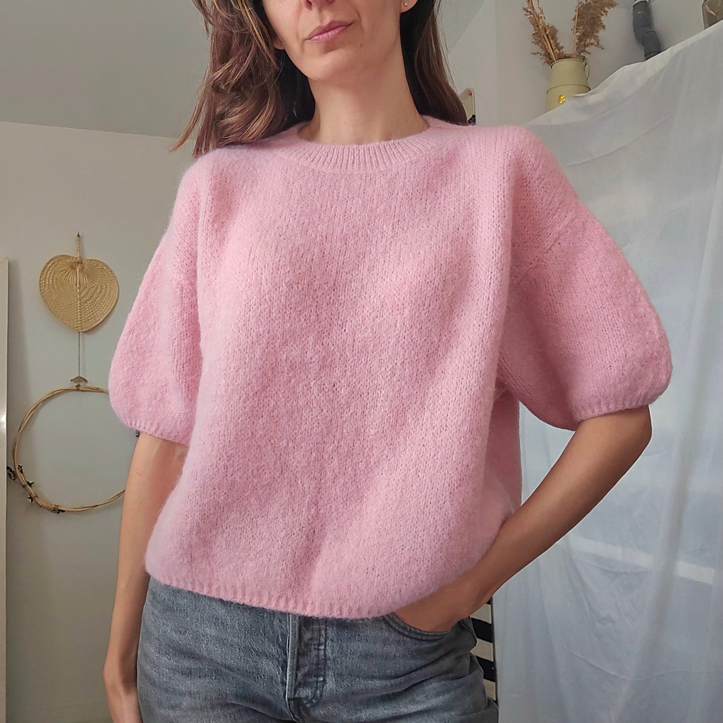 Haut Pessy manches courtes rose 20% mohair