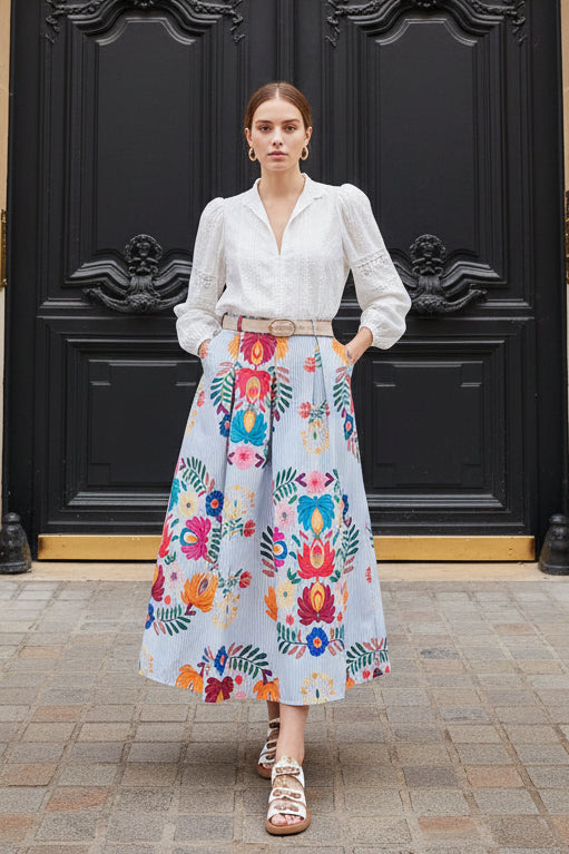 Jupe multicolore fleurs imprimées Salomé.