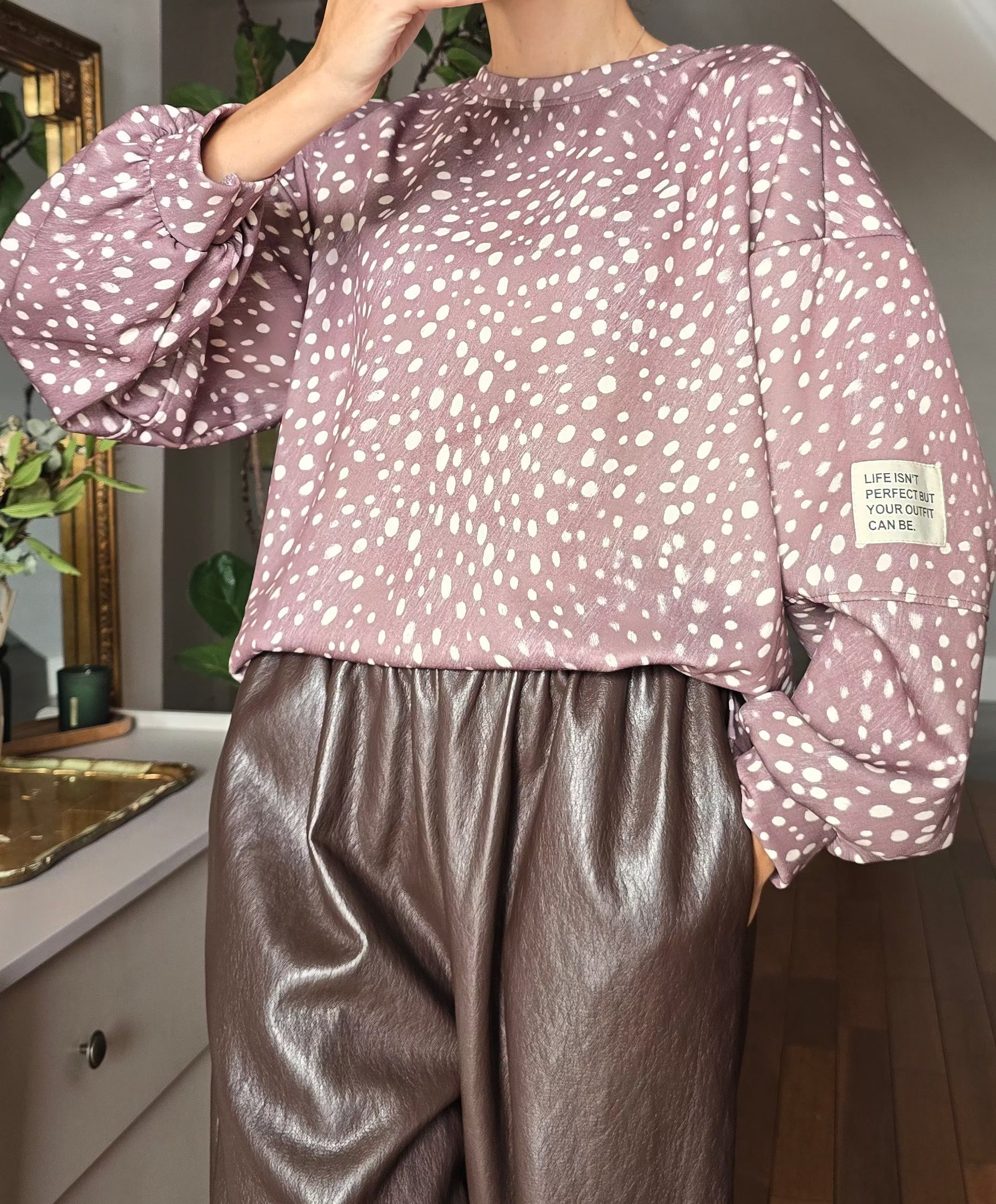 Sweat bambi taupe femme imprimé bambi manches bouffantes Firstcollection.fr 