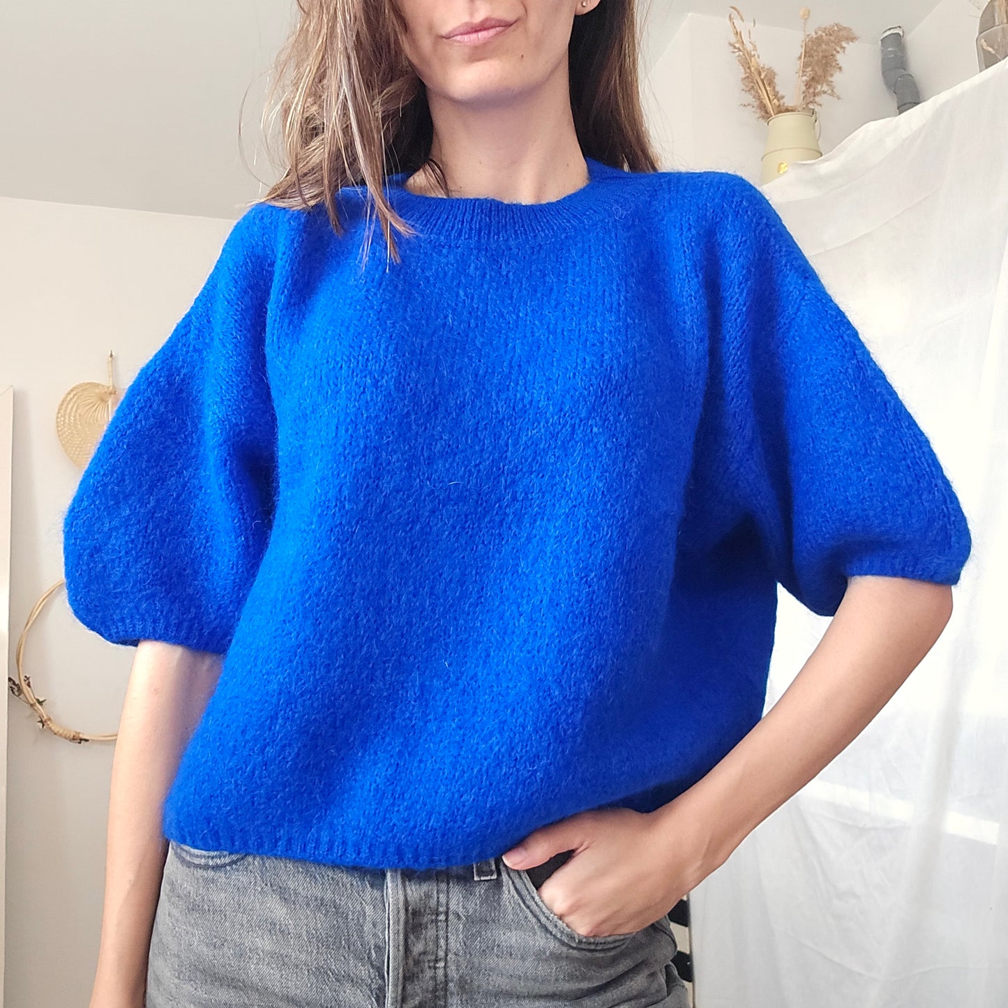 Haut Pessy manches courtes bleu klein roi électrique 20% mohair 