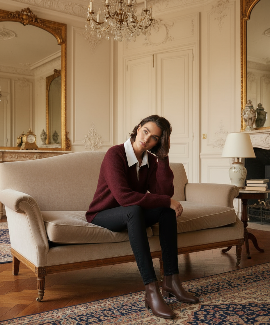 Pull Dan col chemise blanche.