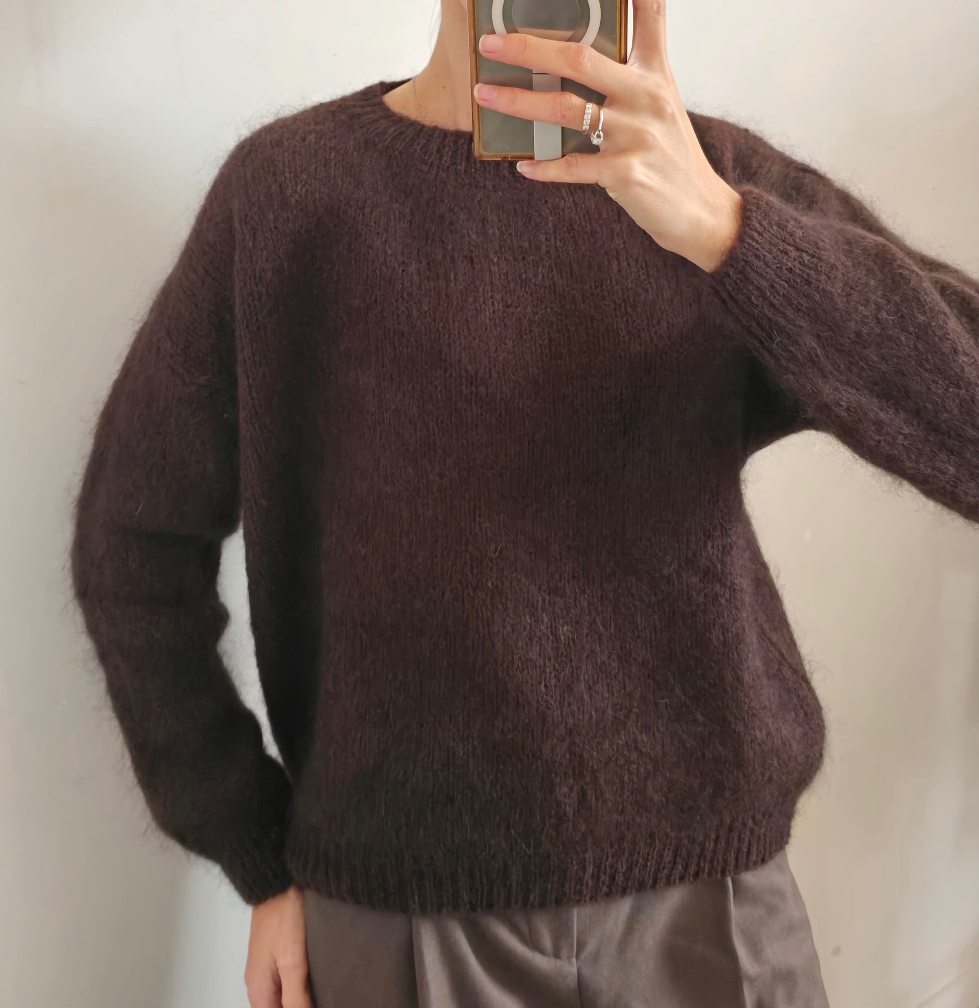 Pull fluffy marron chocolat col rond intemporel chic Firstcollection